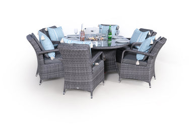 Arizona Fire Pit 6 Seater Round Rattan Dining Set - Grey