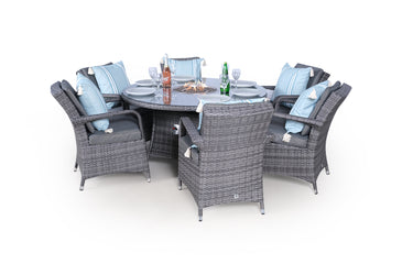 Arizona Fire Pit 6 Seater Round Rattan Dining Set - Grey