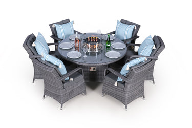 Arizona Fire Pit 6 Seater Round Rattan Dining Set - Grey