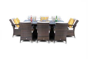 Arizona Fire Pit 8 Seater Rectangle Rattan Dining Set - Brown