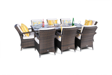 Arizona Fire Pit 8 Seater Rectangle Rattan Dining Set - Brown