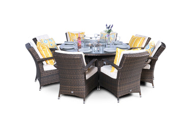 Arizona Fire Pit 8 Seater Round Rattan Dining Set - Brown