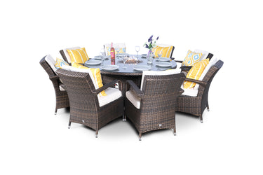 Arizona Fire Pit 8 Seater Round Rattan Dining Set - Brown