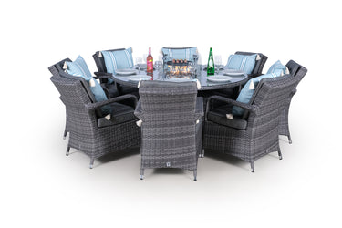 Arizona Fire Pit 8 Seater Round Rattan Dining Set - Grey