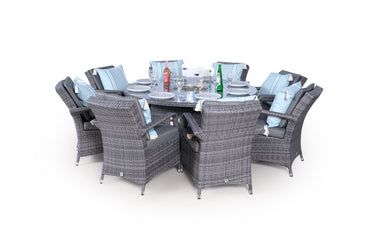 Arizona Fire Pit 8 Seater Round Rattan Dining Set - Grey
