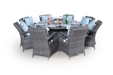 Arizona Fire Pit 8 Seater Round Rattan Dining Set - Grey