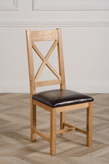 Berkeley Solid Oak & Brown Leather Dining Chair | Cross Back
