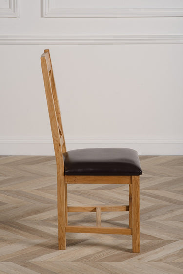 Berkeley Solid Oak & Brown Leather Dining Chair | Cross Back