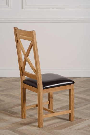 Berkeley Solid Oak & Brown Leather Dining Chair | Cross Back