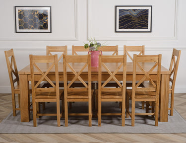 Dakota Extra Large Oak Dining Table with 10 Berkeley Oak Chairs