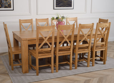 Dakota Extra Large Oak Dining Table with 10 Berkeley Oak Chairs