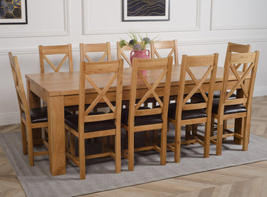 Dakota Extra Large Oak Dining Table with 10 Berkeley Oak & Brown Leather Chairs
