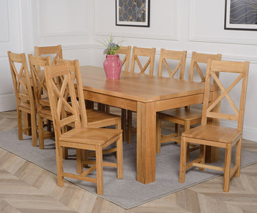 Dakota Extra Large Oak Dining Table with 10 Berkeley Oak Chairs