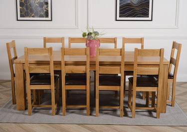 Dakota Extra Large Oak Dining Table with 10 Lincoln Oak Chairs