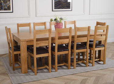 Dakota Extra Large Oak Dining Table with 10 Lincoln Oak Chairs