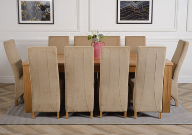 Dakota Extra Large Oak Dining Table with 10 Lola Beige Fabric Chairs