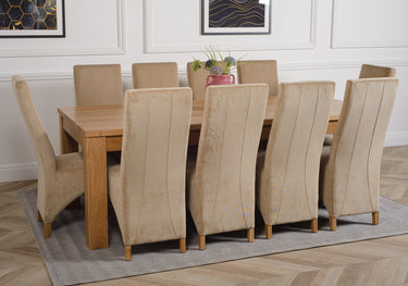 Dakota Extra Large Oak Dining Table with 10 Lola Beige Fabric Chairs