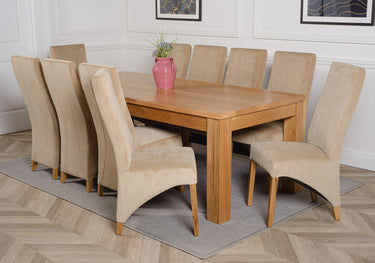 Dakota Extra Large Oak Dining Table with 10 Lola Beige Fabric Chairs
