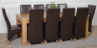 Dakota Extra Large Oak Dining Table with 10 Lola Brown Leather Chairs