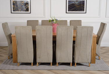 Dakota Extra Large Oak Dining Table with 10 Lola Grey Fabric Chairs