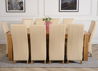 Dakota Extra Large Oak Dining Table with 10 Lola Ivory Leather Chairs