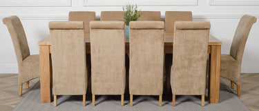 Dakota Extra Large Oak Dining Table with 10 Montana Beige Fabric Chairs