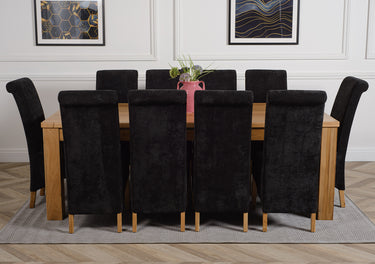 Dakota Extra Large Oak Dining Table with 10 Montana Black Fabric Chairs