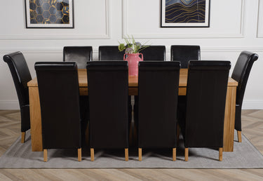 Dakota Extra Large Oak Dining Table with 10 Montana Black Leather Chairs