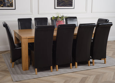 Dakota Extra Large Oak Dining Table with 10 Montana Black Leather Chairs
