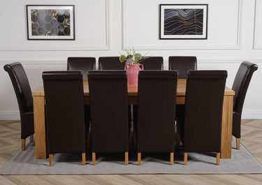 Dakota Extra Large Oak Dining Table with 10 Montana Brown Leather Chairs