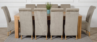 Dakota Extra Large Oak Dining Table with 10 Montana Grey Fabric Chairs