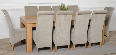 Dakota Extra Large Oak Dining Table with 10 Montana Grey Fabric Chairs