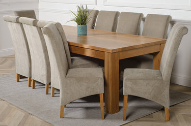 Dakota Extra Large Oak Dining Table with 10 Montana Grey Fabric Chairs