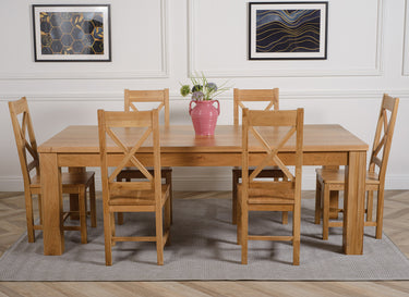 Dakota Extra Large Oak Dining Table with 6 Berkeley Oak Chairs