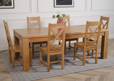 Dakota Extra Large Oak Dining Table with 6 Berkeley Oak Chairs