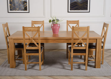 Dakota Extra Large Oak Dining Table with 6 Berkeley Oak & Brown Leather Chairs