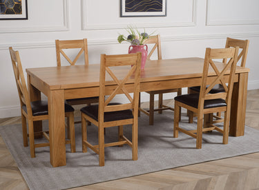 Dakota Extra Large Oak Dining Table with 6 Berkeley Oak & Brown Leather Chairs