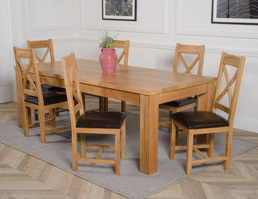 Dakota Extra Large Oak Dining Table with 6 Berkeley Oak & Brown Leather Chairs