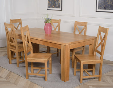 Dakota Extra Large Oak Dining Table with 6 Berkeley Oak Chairs
