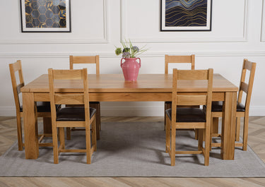 Dakota Extra Large Oak Dining Table with 6 Lincoln Oak Chairs