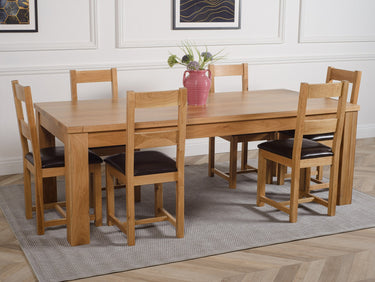 Dakota Extra Large Oak Dining Table with 6 Lincoln Oak Chairs