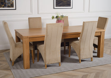 Dakota Extra Large Oak Dining Table with 6 Lola Beige Fabric Chairs