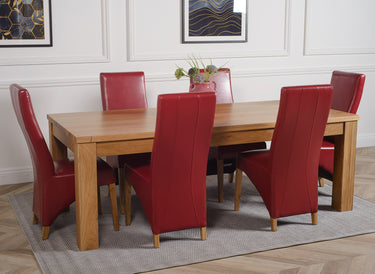 Dakota Extra Large Oak Dining Table with 6 Lola Burgundy Leather Chairs