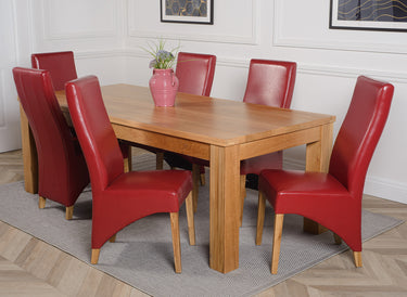 Dakota Extra Large Oak Dining Table with 6 Lola Burgundy Leather Chairs