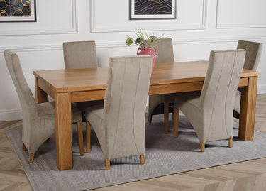 Dakota Extra Large Oak Dining Table with 6 Lola Grey Fabric Chairs
