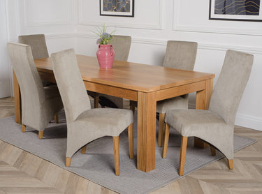 Dakota Extra Large Oak Dining Table with 6 Lola Grey Fabric Chairs