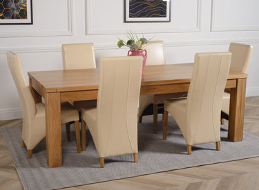 Dakota Extra Large Oak Dining Table with 6 Lola Ivory Leather Chairs