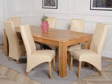 Dakota Extra Large Oak Dining Table with 6 Lola Ivory Leather Chairs