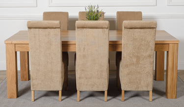 Dakota Extra Large Oak Dining Table with 6 Montana Beige Fabric Chairs