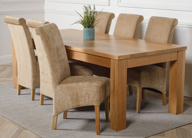 Dakota Extra Large Oak Dining Table with 6 Montana Beige Fabric Chairs
